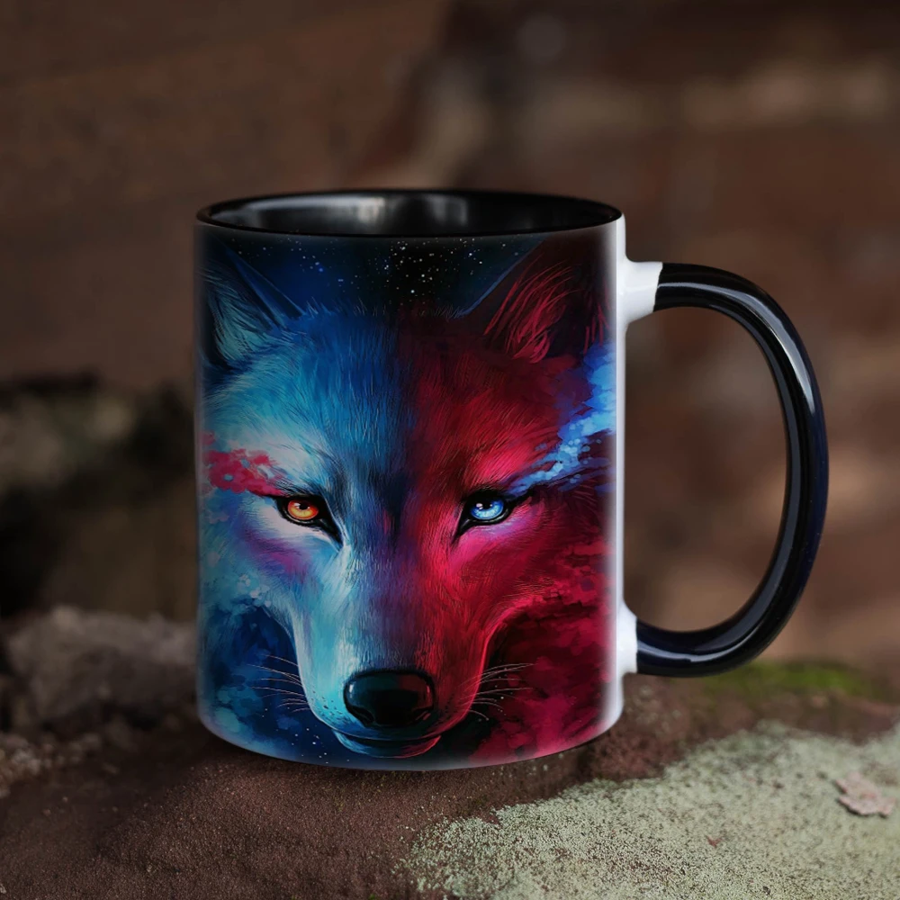 1pc purple tiger coffee mug snow wolf milk ceramic cup office creative mug friends birthday gift cup