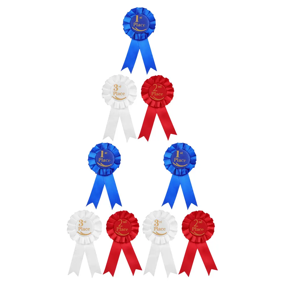 

9pcs 1st 2nd 3rd Award Rosette Ribbon Set Place Satin Badge Medals With Pin Design For Competitions Sports Events Graduation