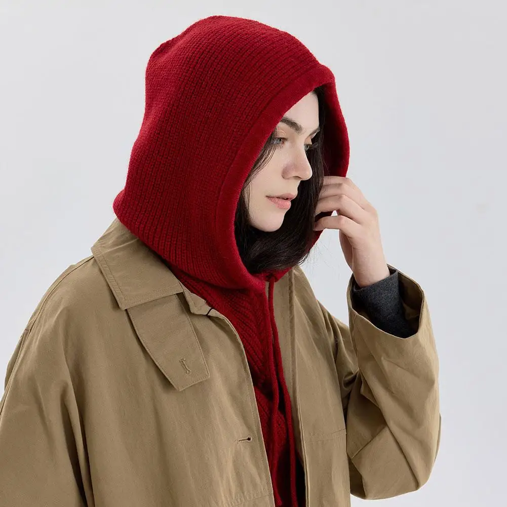 الشتاء قبعة وشاح للنساء محبوك مقنعين قبعات في الهواء الطلق الدافئة قطعة واحدة طوق الرقبة قبعات صغيرة للفتيات #2