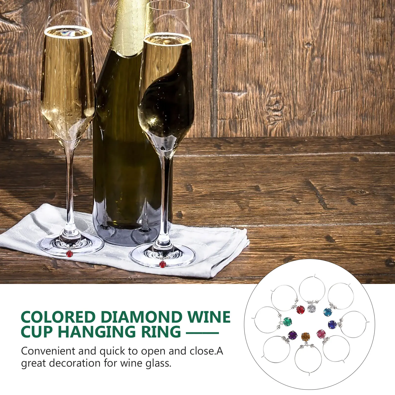 

16Pcs Wine Glass Charms Premium Hanging Rings with Colorful Rhinestones for Gathering Decoration Label Markers Glass Identifiers