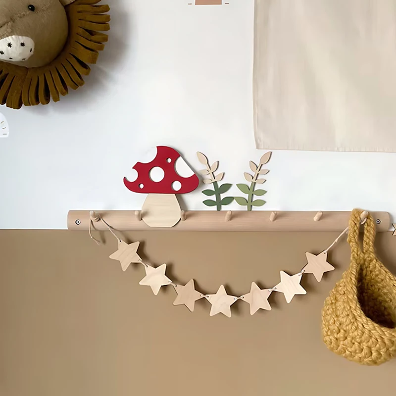 Wooden Star Banner Wall Hanging Ornaments Wooden Stars Garland Pull Flag Baby Shower Party Bunting Banner Room Wall Decoration