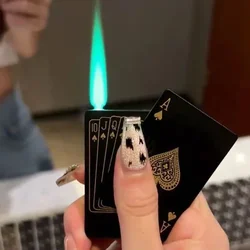 Windproof Metal Poker Lighter, Green Flame, Best Selling Jet Flashlight, Playing Card, Smoke Accessories, Men's Gift, Small Toy