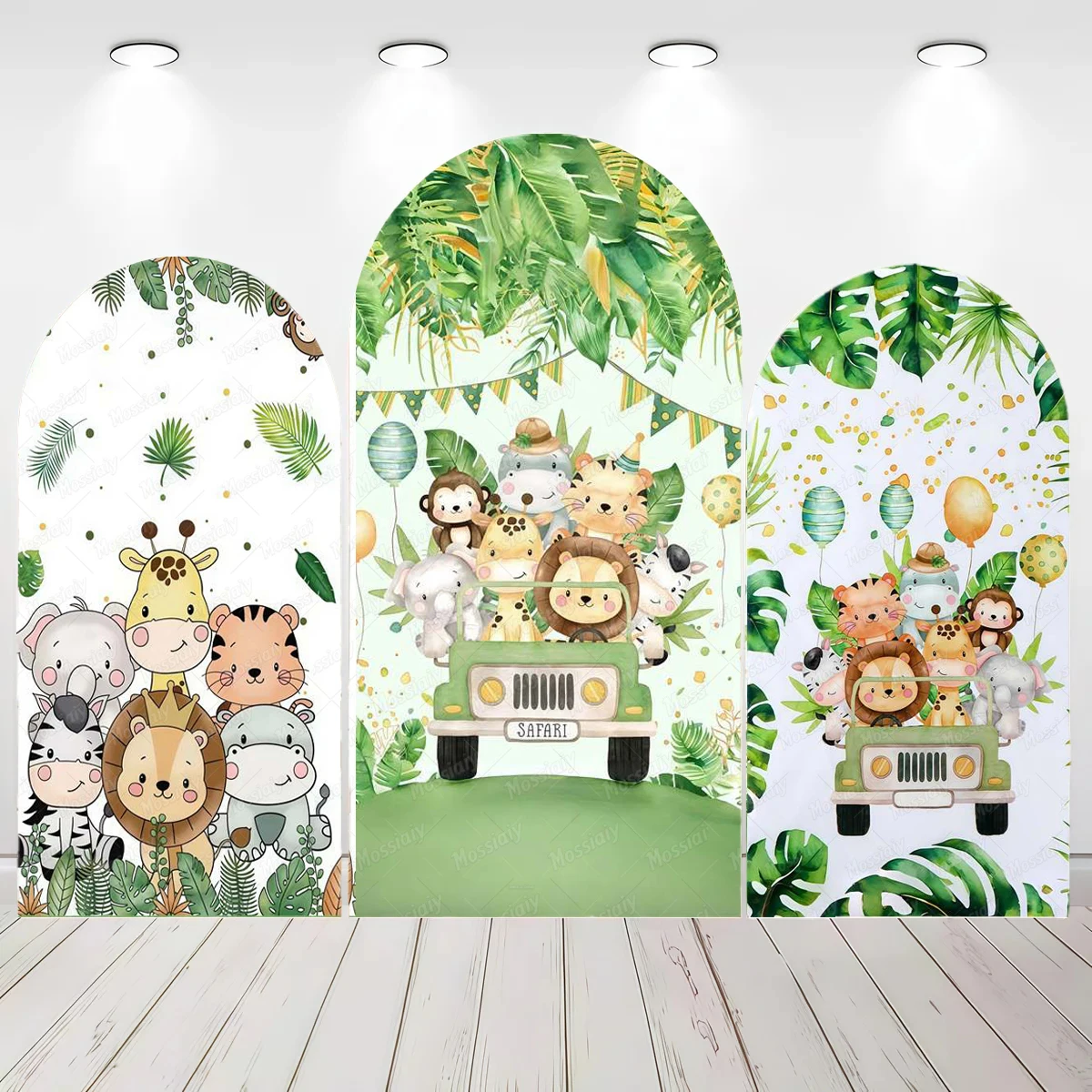 

Jungle Party Wild One Baby Shower Arch Cover Backdrop for Kids Birthday Party Decor Cartoon Animals Photography Background Props