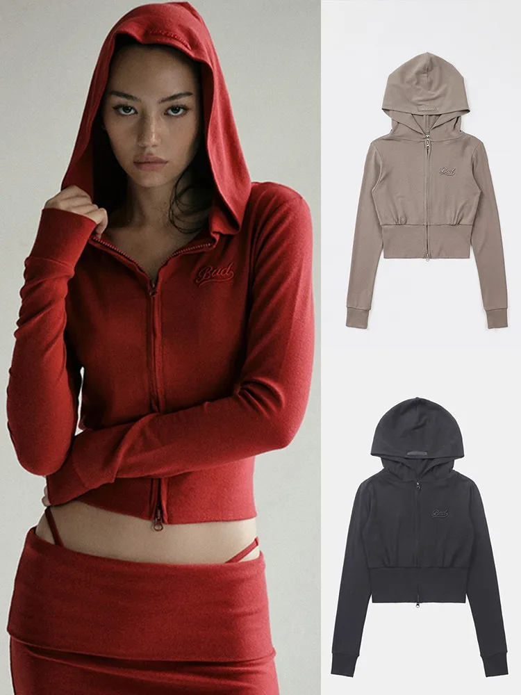 American Sle ort Hoodie Jaet Red Retro Spicy Girl 캐주얼 스포츠웨어 여성 의류 루즈핏 롱 Sve Commute
