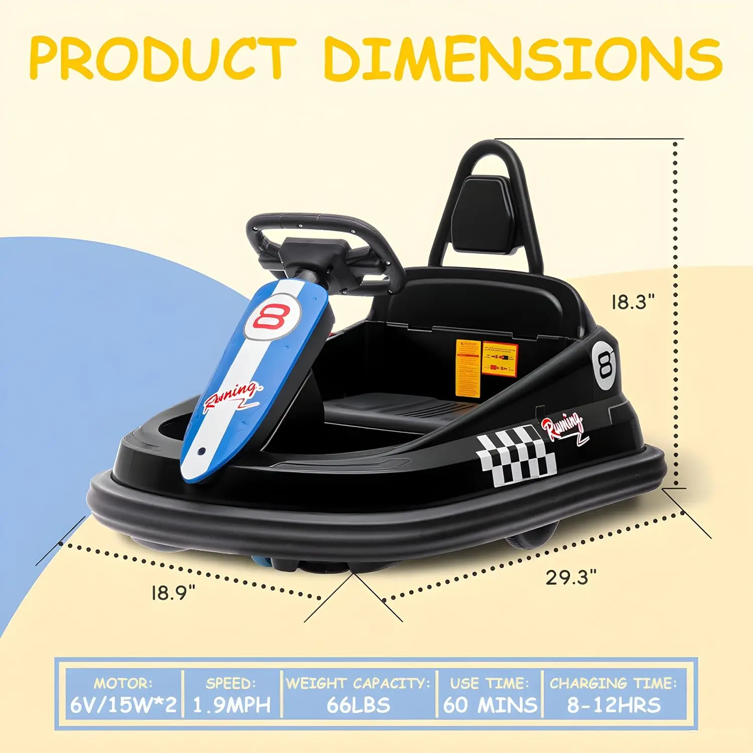 سيارة ممتصة للصدمات للأطفال الصغار 6 فولت ركوب كهربائي على ألعاب للأطفال 1.9 ميلا في الساعة أقصى سرعة عجلة القيادة 360 درجة تدور أضواء الموسيقى والقرن