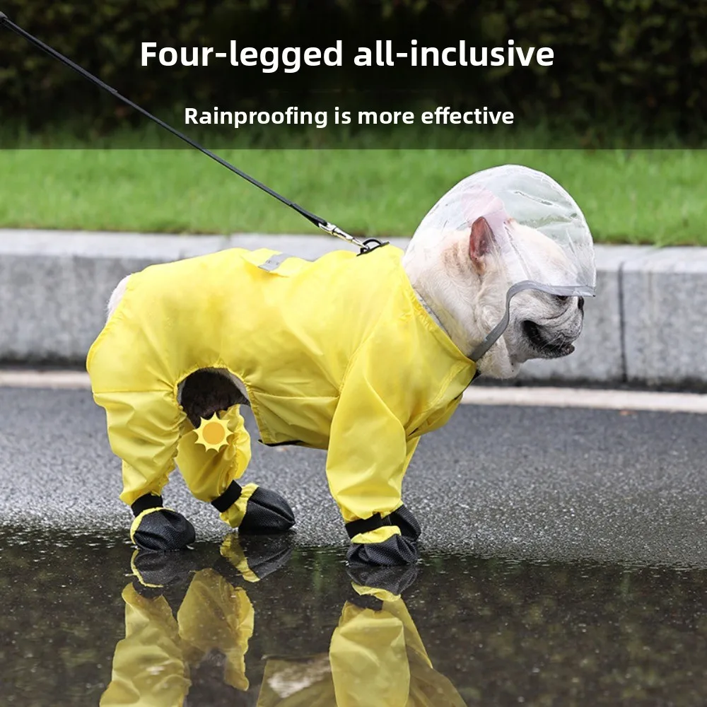 

Waterproof Raincoat Dog Jumpsuit Belly-Covering Pet Outfit Reflective Strip Dog Hooded Raincoat Dog Clothes