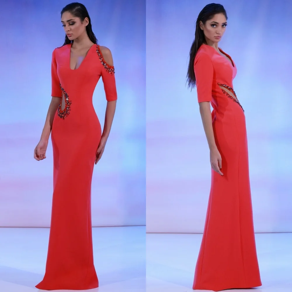 

Customized Elegant Exquisite Jersey Sequined Straight Off-the-shoulder Long Dresses Bespoke Occasion Simple