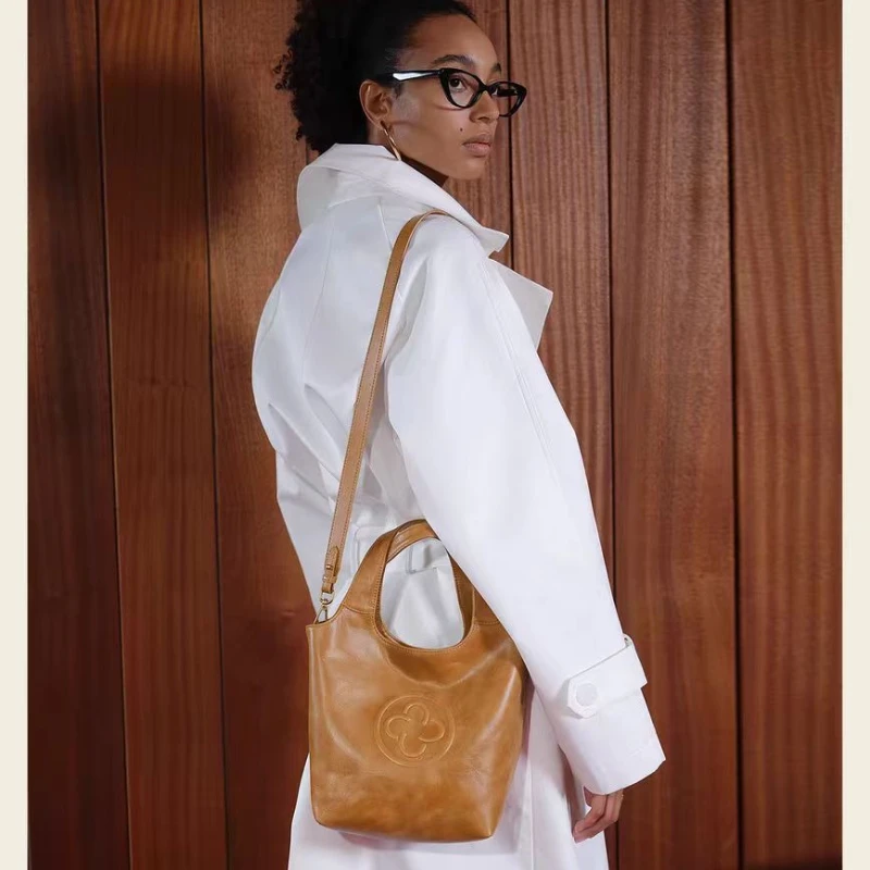 Cassile Bucket Bag Pink 2025 New Style High-end Wrinkled Crossbody Bag for Women