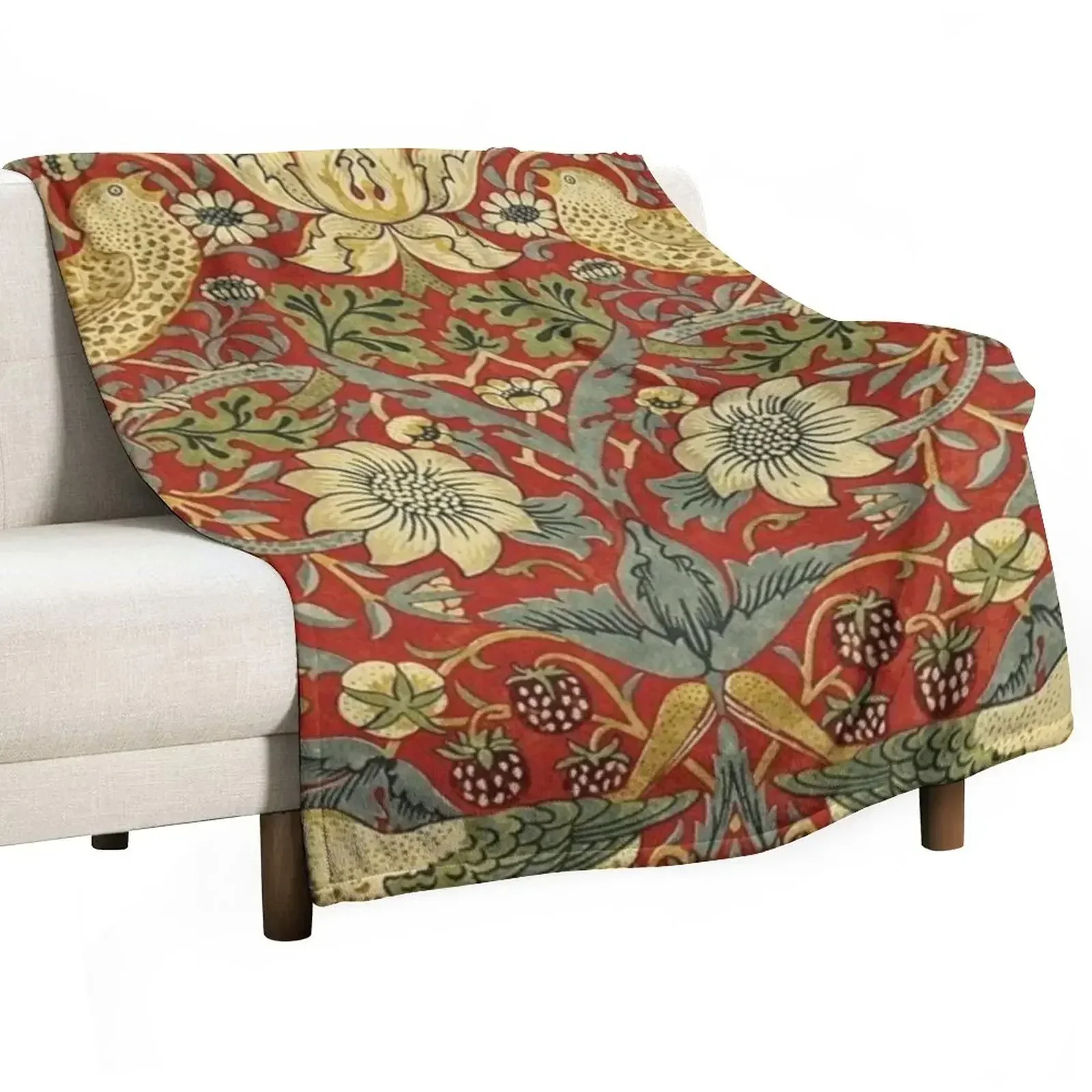 

William Morris birds floral,red Throw Blanket Nap Sofas Plush Blankets