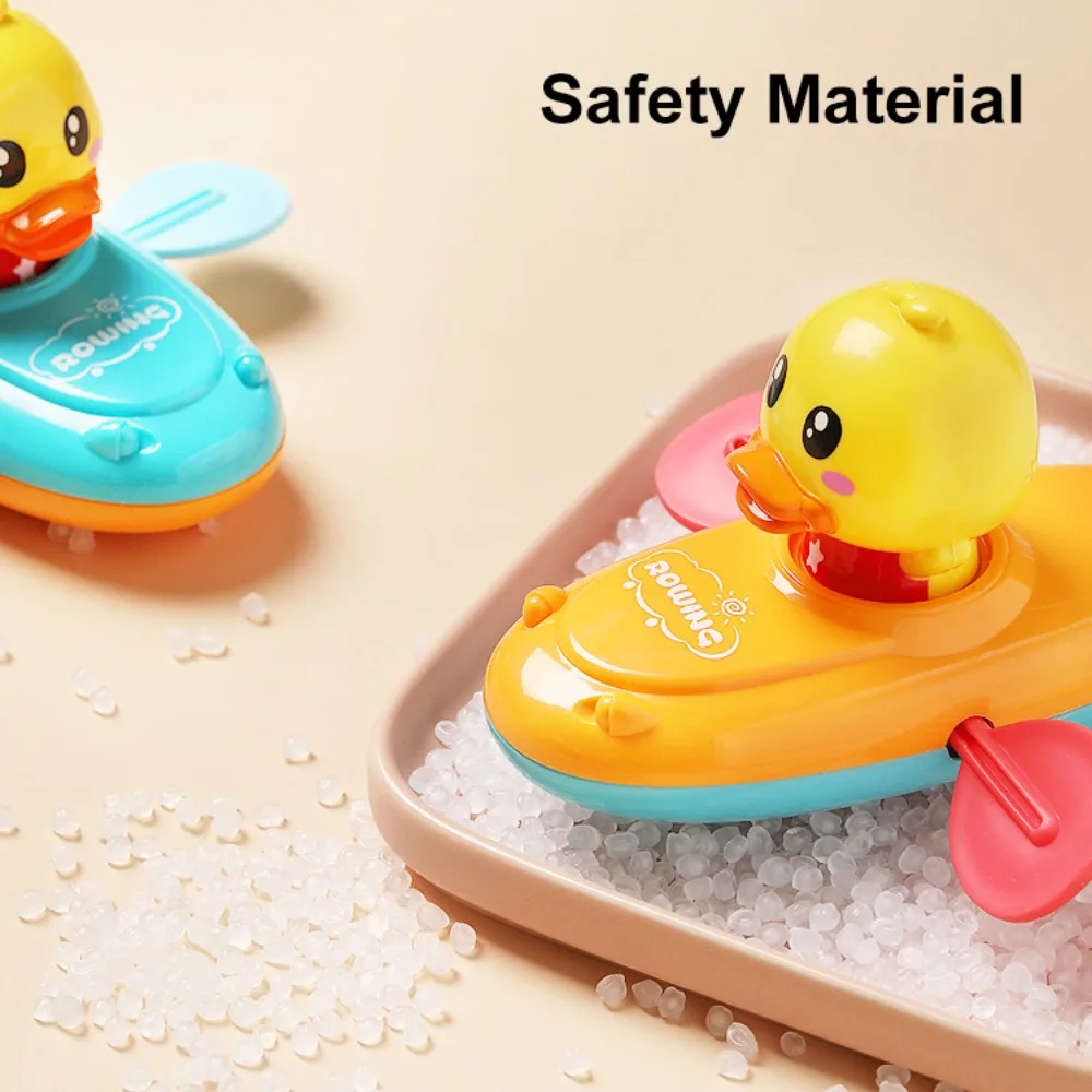 Educational Cute Bath Toys Cartoon Chain Clockwork Yellow Duck Canoe Toys Back Rowing Boat Toys Children