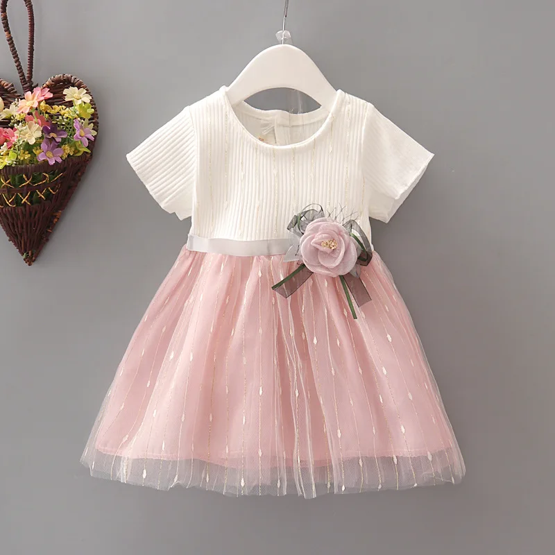 Robe d\'été en maille pour bébé fille, vêtements pour nouveau-né, patchwork, princesse, anniversaire de 1 an, vêtements de baptême, nouveau