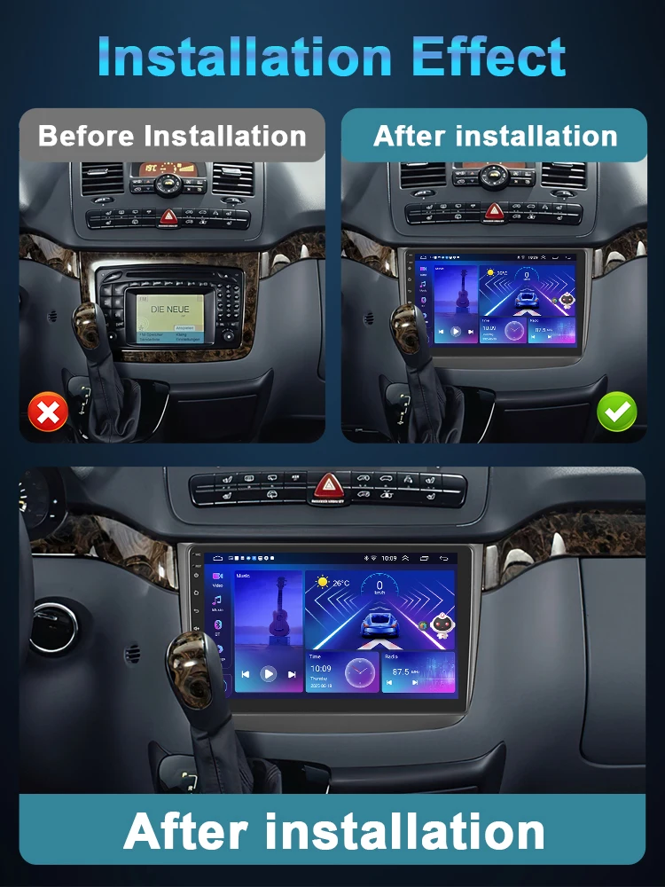 Podofo 4G CarPlay راديو أندرويد لبنز فيتو 2 فيانو 2 W639 2003-2015 سيارة مشغل وسائط متعددة 2din نظام تحديد المواقع ستيريو رئيس وحدة AutoRadio