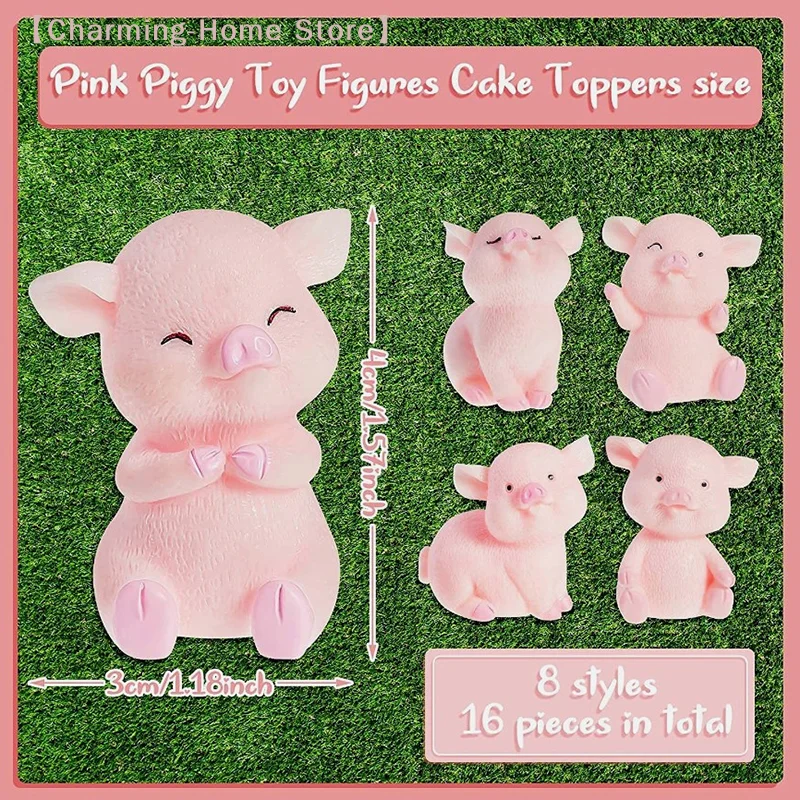 【M】8-teiliges Set Cartoon Rosa Schwein Freches Australisches Tier Puppe Spielzeug Modell Statue Figur Ornament Miniaturen Heim-DIY