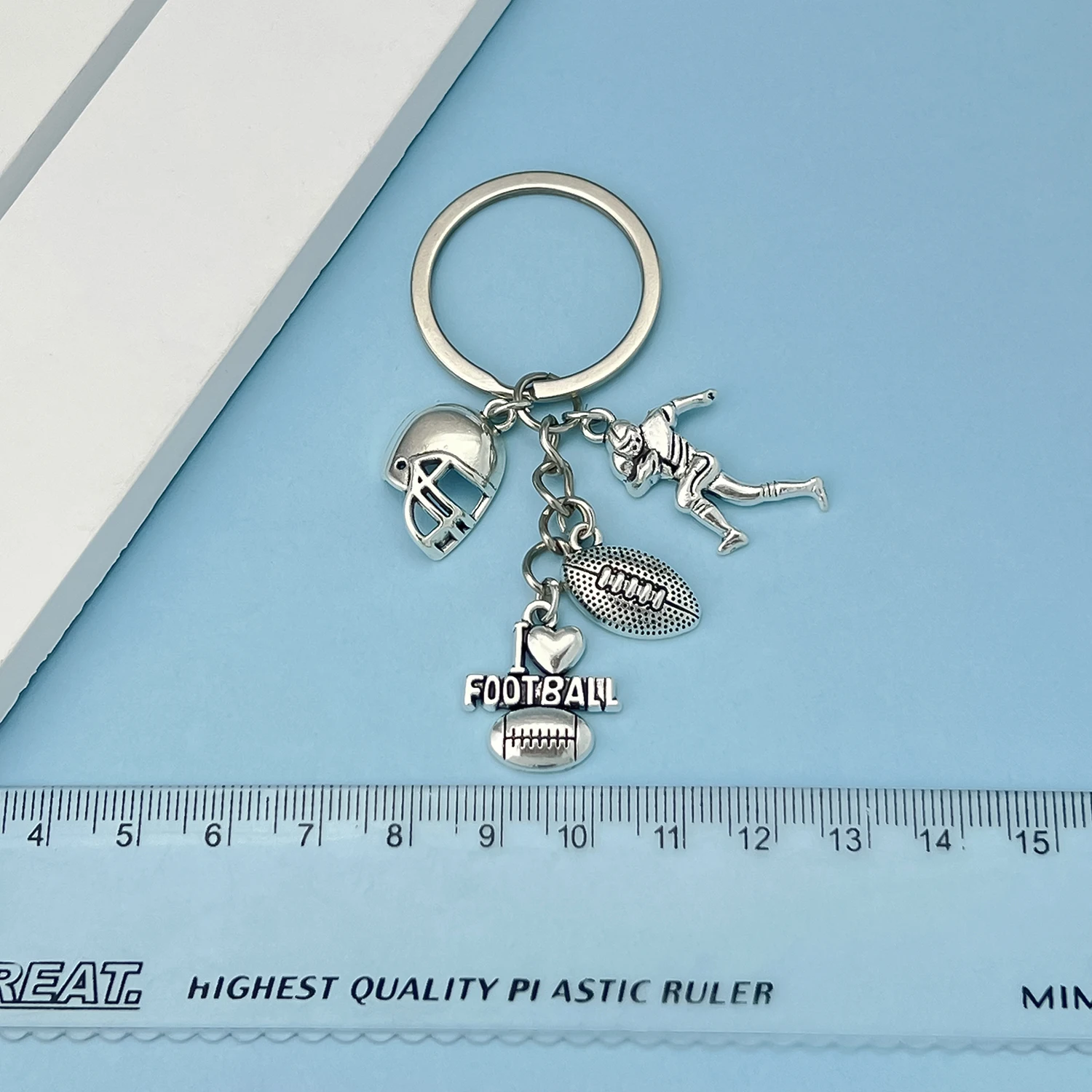 1pc Rugby Alloy Keychain Sports Metal Key Ring Purse Bag Backpack Car Charm Earbud Case Accessory Women Men Boys Girls Gift