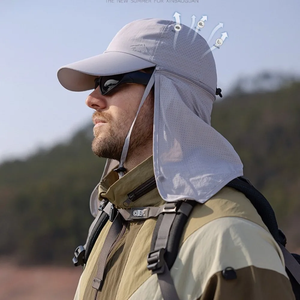 قناع الوجه للرجال قبعة الشمس ذات حافة واسعة قابلة للتنفس من كريمي الشمس 360 درجة °   قبعة صيد خارجية قابلة للفصل للحماية من الشمس في الصيف