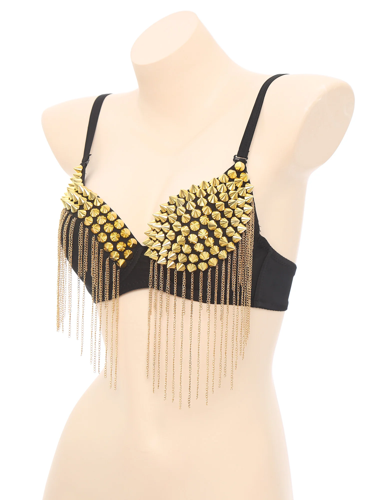 ผู้หญิงพู่ Bra Rivets CHAIN Tassels Bra Night Club เครื่องแต่งกาย JAZZ Dance Bra Tops เทศกาลดนตรี PARTY Crop TOP Bra