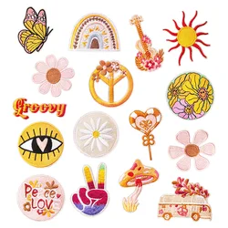 Cartoon Yellow Flower Embroidery Iron on Patches for Clothing Butterfly Sun Rainbow Clothes Stickers Apparel Sewing Accessories