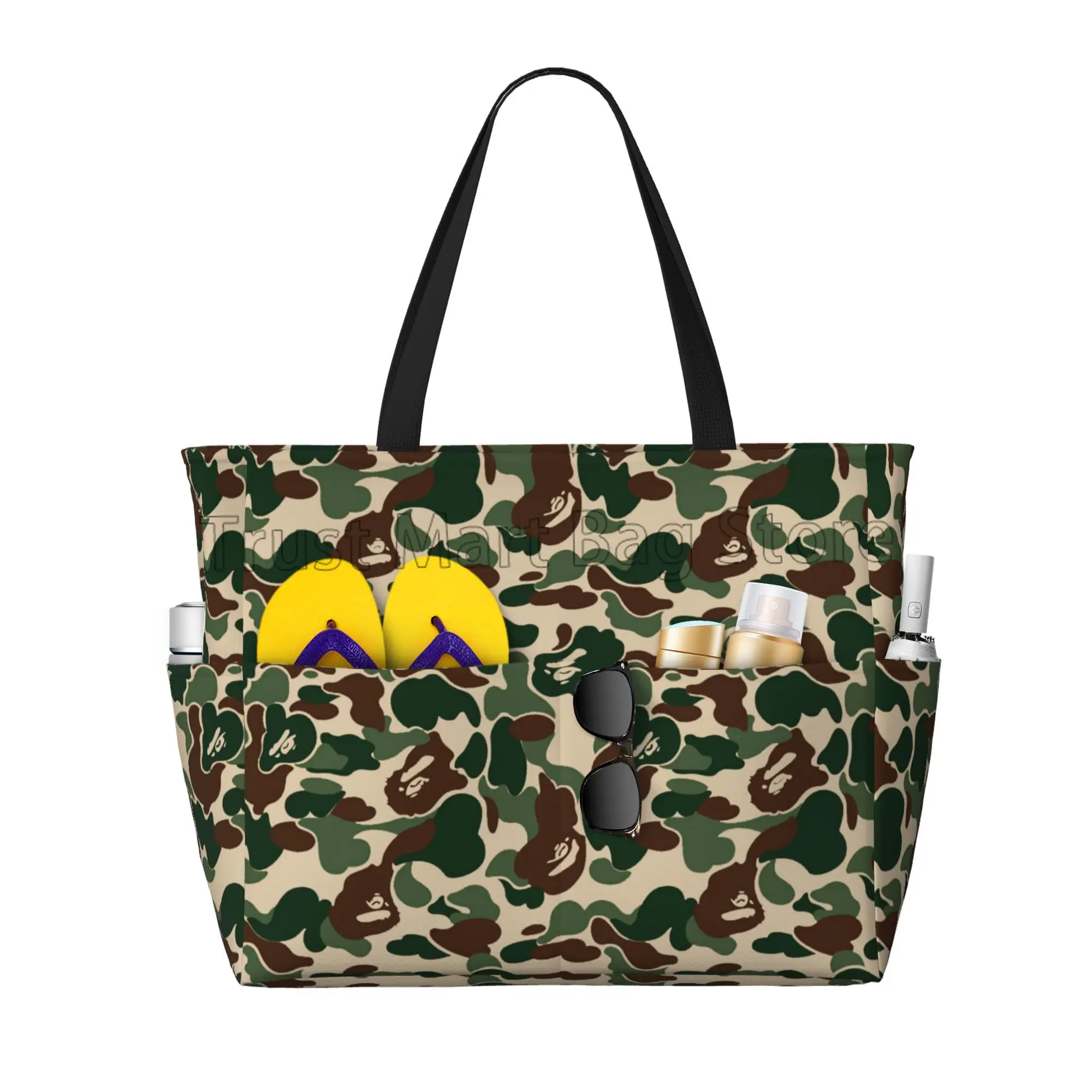 Groene Camouflage Camo Grote Waterdichte Strandtas voor Vrouwen Zanddichte Zwembad Tote Bag Herbruikbare Handtassen voor Reizen Vakantie Zwemmen