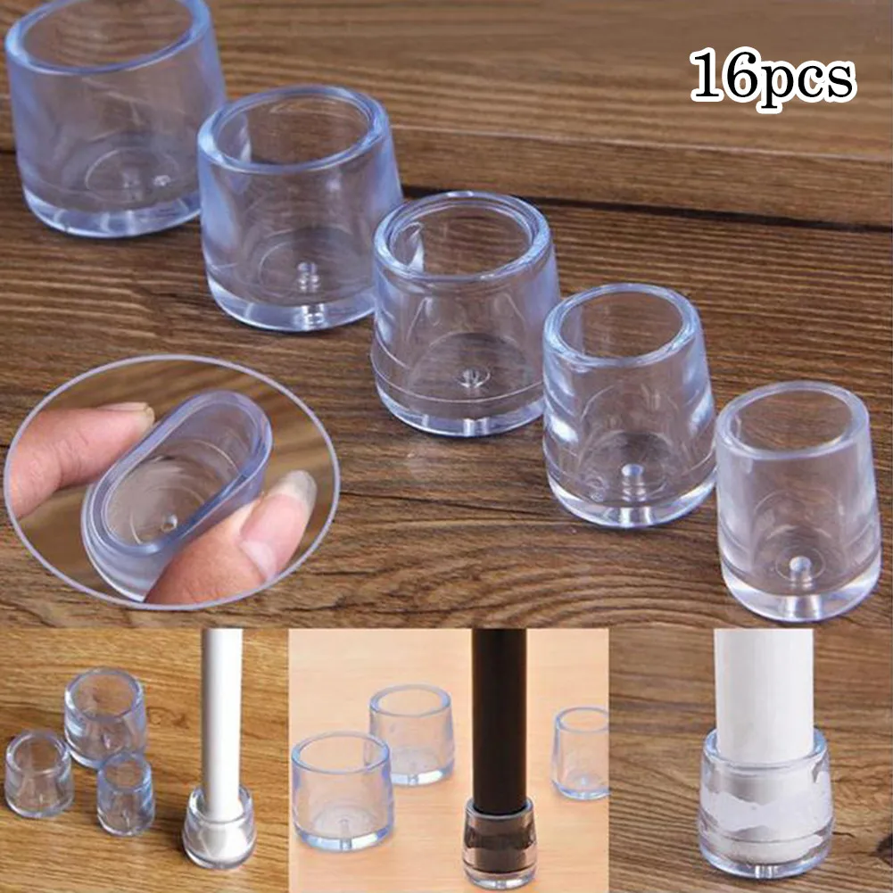 16pcs Furniture Leg Foot Protector Transparent White PVC 16mm/19mm/25mm Wear-resistant Cap Noise Reduction Protect Floor