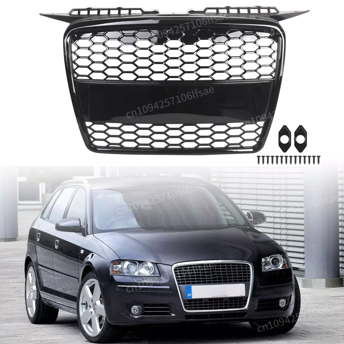 

Glossy Black Car Front Bumper Center Grille Mesh Honeycomb Grill For A3/A3 Quattro 8P 2004 2005 2006 2007 2008 8P4853651A