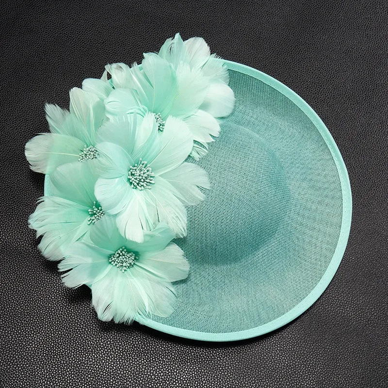 Grand chapeau de mariage jaune Fascinator pour femme, bandeau de sauna et pince à cheveux, fête d'église, pièce de sauna, vêtements de sauna en plumes et fleurs