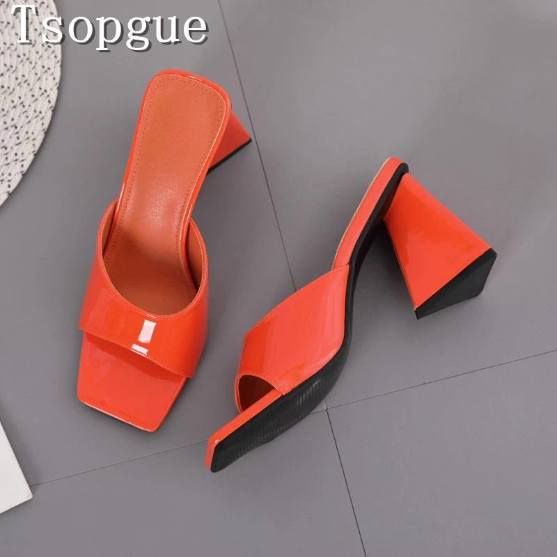 

New Square Toe Triangular Heel Slippers Women Fashion Runway Banquet Irregular Shaped High-Heeled Mules Large Size