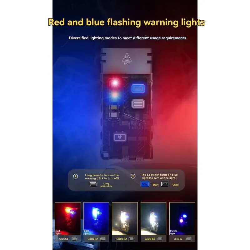 B62B-Emergency Alarm And 12-Mode Light Source Mini Flashlight In ABS Material, Includes Arc Lighter Functionality