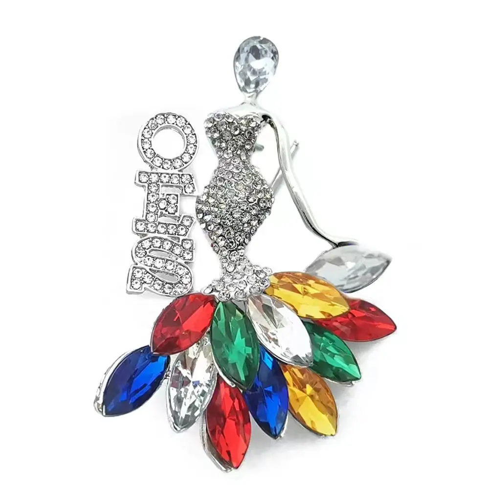 Bling Rhinestone Dancing Lady Letters OES Pin Masonic Order Eastern Star Women Members Brooch Jewelry