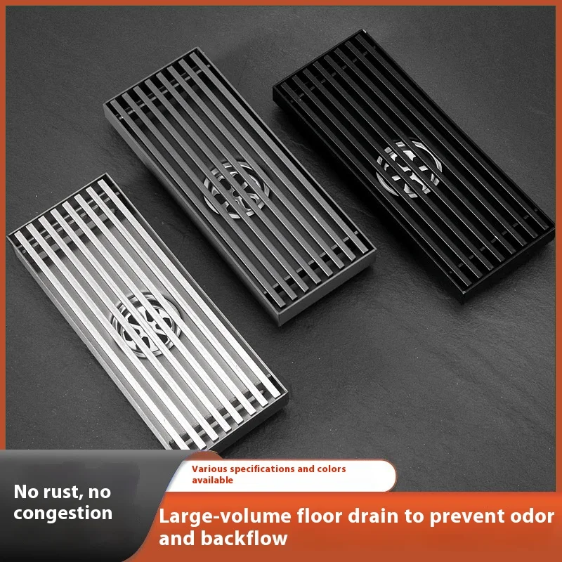 304 stainless steel floor drain rectangular line bathroom shower room large displacement anti odor bamboo drain