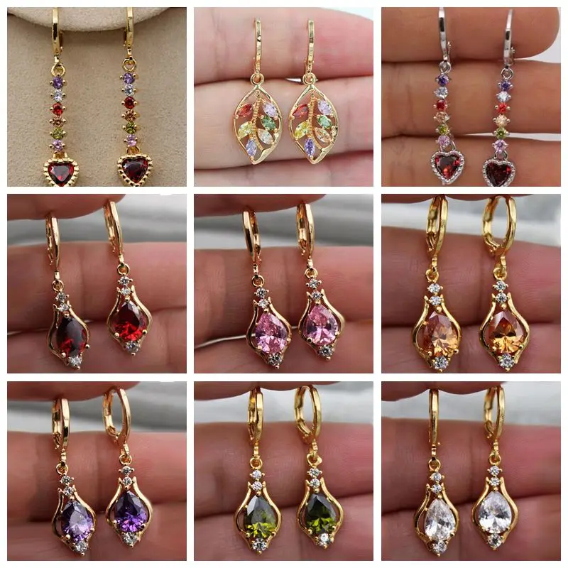 

Vintage Gold Color Waterdrop Red Garnet Dangle Earrings for Woman Girl CZ Stone Pendant Drop Earrings Trendy Party Jewelry
