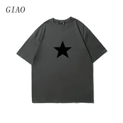 2025 Y2K Aesthetics Many Colors Cotton T-Shirts 2000s Stars Print Streetwear Short Sleeve Summer Casual Fashion Elegant Tshirts