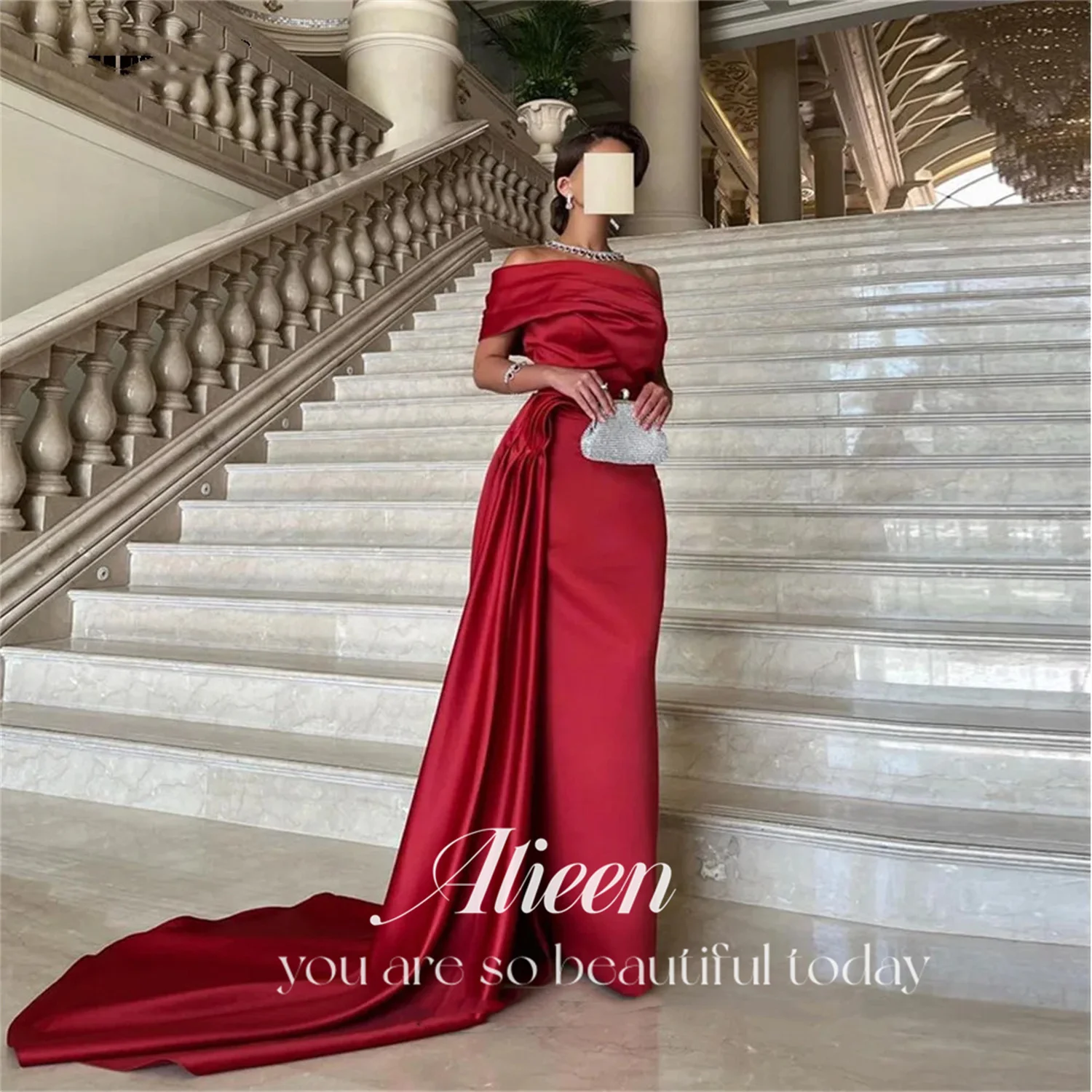 Aileen Red Satin Saudi Luxury Party Dresses Long Evening Wedding Dress Formal Occasion Female Guest Women Prom 2024 Gala Woman