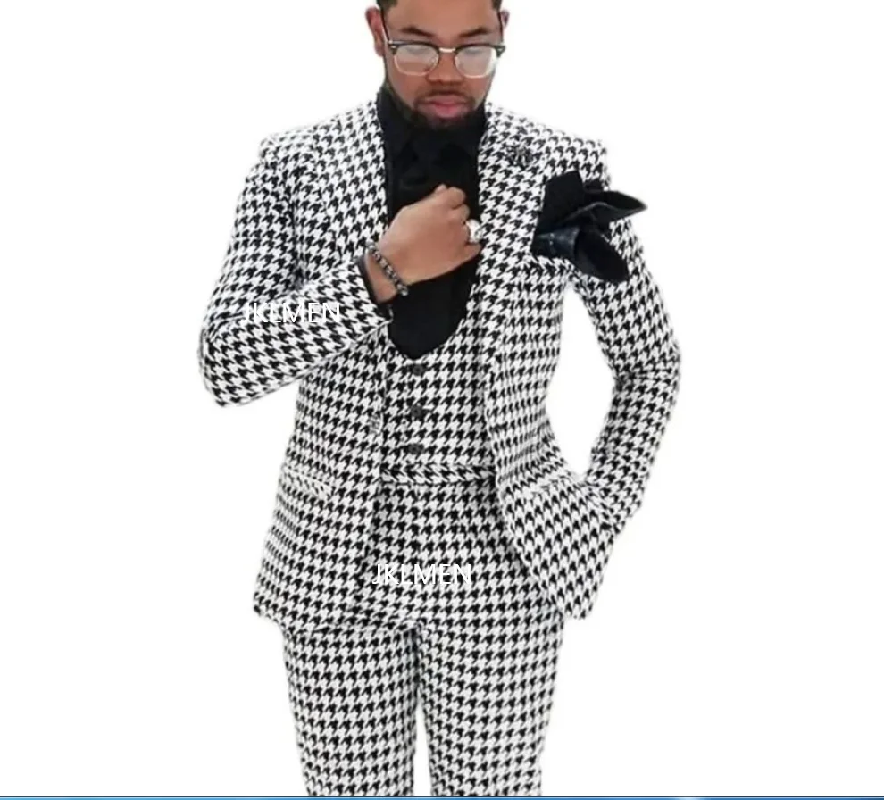 Wedding Prom Dress Slim Fitted 3 Pieces Plaid Blazer Sets Groom Men\'S Suit Single Breasted Coat Pant Latest Design Luxury Wear