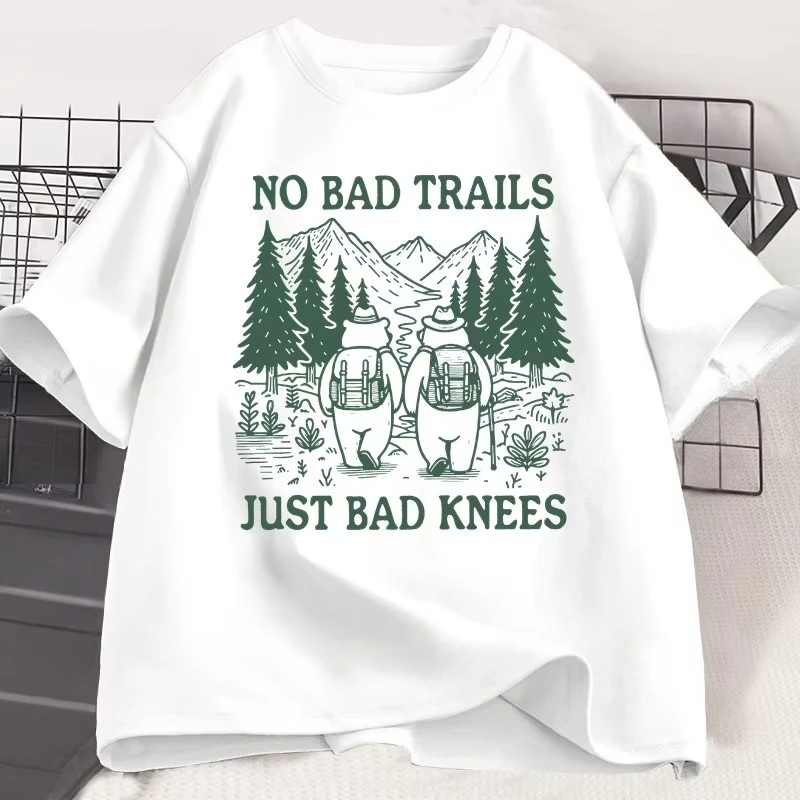 No Bad Trails Just Bad Knees T Shirt Funny Hiking T-Shirt Nature Lover Tee Family Camping Vacation Tshirt Adventure Tees Tops