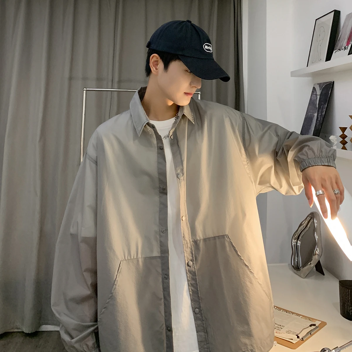 

Men's Summer Thin Collar Loose UV Protection Jaet Outdoor Faion Brand Breathable Long Sve Youth ular Sle Cool Fee...