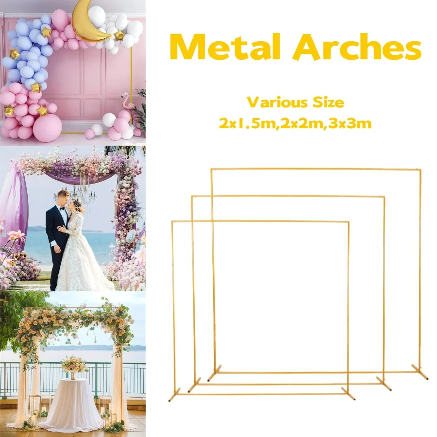 1Set Gold Wedding Arch Stand, Party Decor Balloon Arch, Frame Backdrop Holder Bracket, Rectangular Metal Arch For Birthday Party