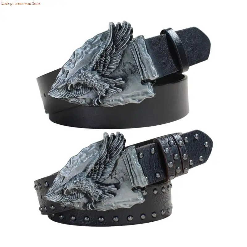 F92D Adjustable Pu Leather Rivets Belt Stylish Studded Waistband For Men And Women Stylish Multipurpose Accessory