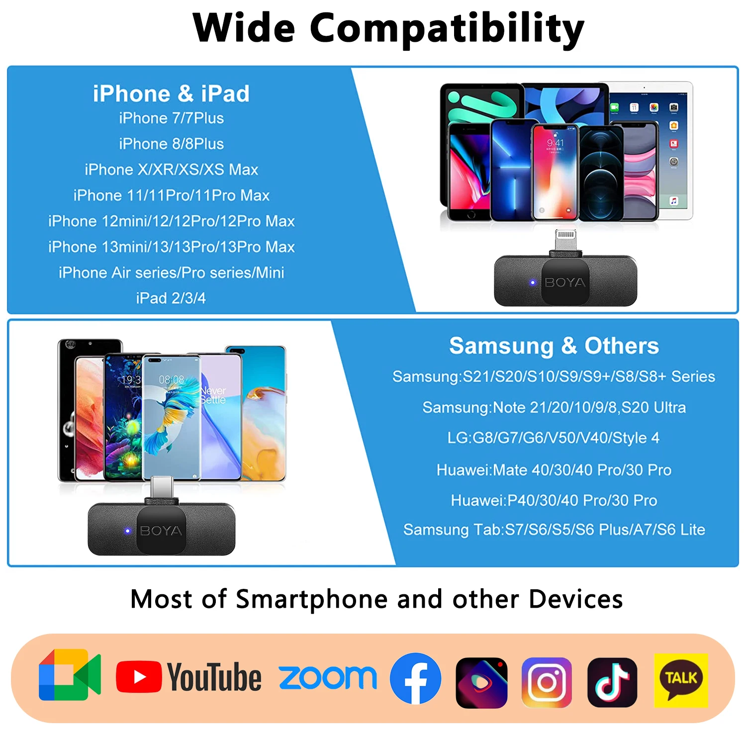 BOYA BY-V Professionele draadloze lavalier-minimicrofoon voor iPhone iPad Android Live-uitzending Gaming-opname Interview Vlog