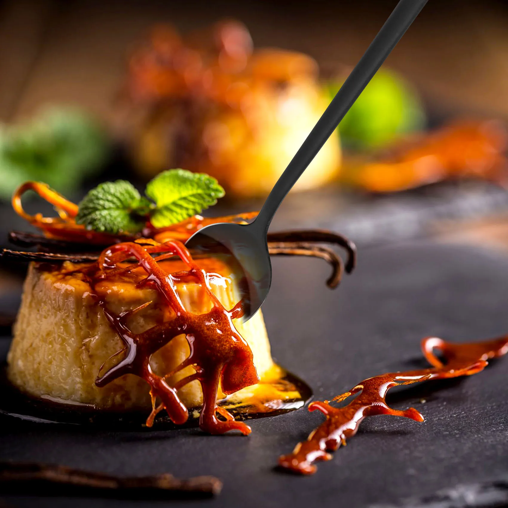 Mini Dessert Spoons Coffee Spoons Black Plated Teaspoons Frosted Handle for Dessert Tea Ice Cream Cake Coffee Set of 12-A70Z