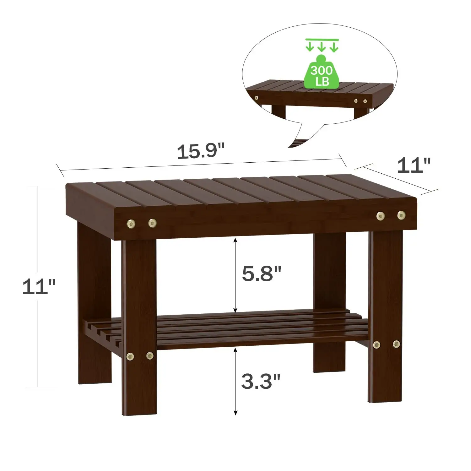 Bathroom storage stool Foot stool Double-layer bamboo small bench with storage layer Shoe rack Door storage