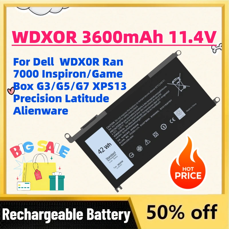 Upgrade WDXOR 42Wh 11.4V  Laptop Battery for Dell  WDX0R Ran 7000 Inspiron/Game Box G3/G5/G7 XPS13 Precision Latitude Alienware