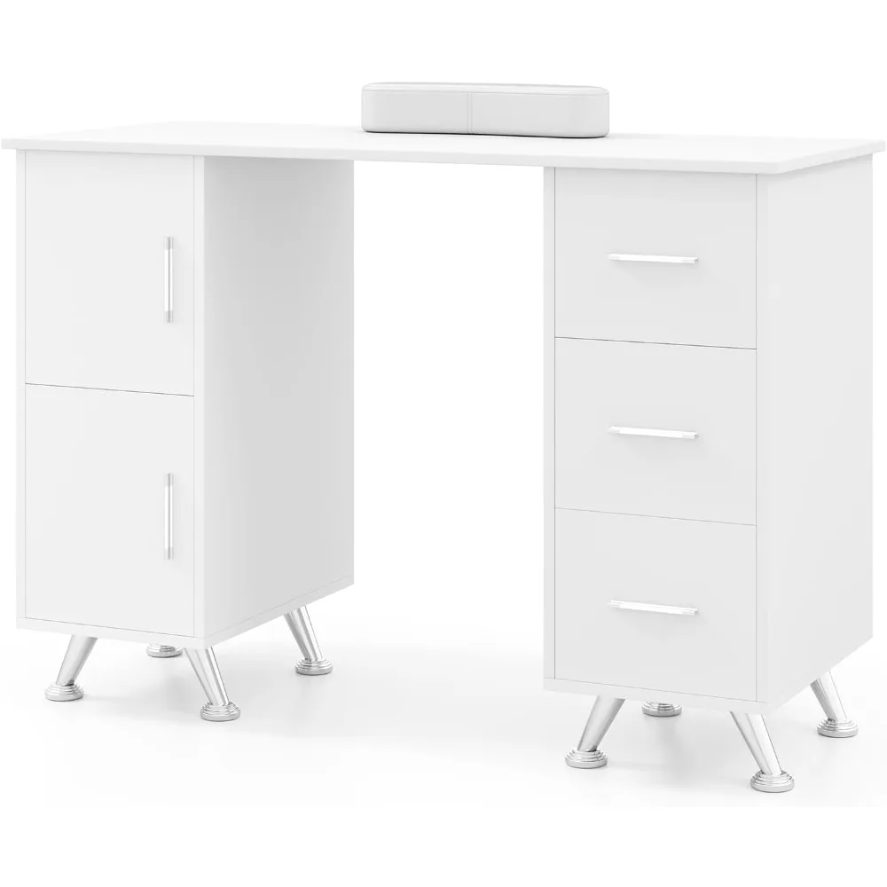 

Manicure Table Nail Desk - Nail Table Station with 3 Drawers, 2 Storage Cabinet, Wrist Rest, Acetone Resistan