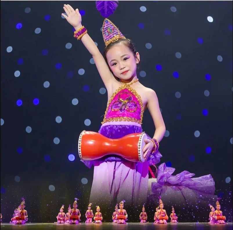 Tiktok Zijin Dance Performance Costume Xixia Guwa Performance Costume Waist Drum Children Xinjiang Uygur