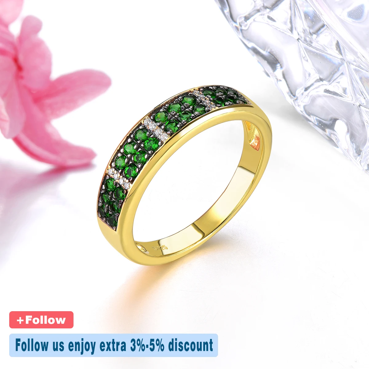 Natural Chrome Diopside Silver Unisex Ring Yellow Gold Plated 0.8 Carats Gemstone Lover's Fine Jewelrys S925 Top Quality - Image 3