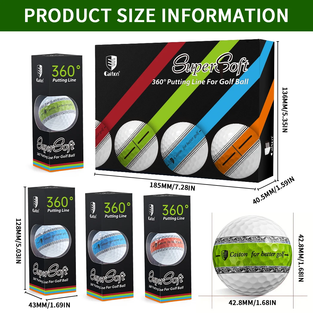 Caiton-3 Layer PU Putter Golf Ball, 360 ° Shooting Line, tornando o seu Pit mais preciso e estável, 12 24 36 Pcs