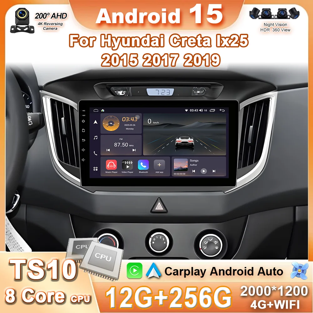

Android 15 Carplay For Hyundai Creta IX25 2016 - 2018 Navigation GPS Android Auto Car Radio Stereo Multimedia Player No 2din DVD