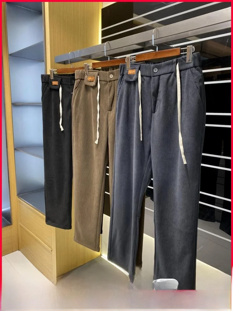 

High Quali Corduroy Straight Leg Men's Casual Pants Warm And Sli Autumn Winter Pure Color Cosite Velvet Trousers