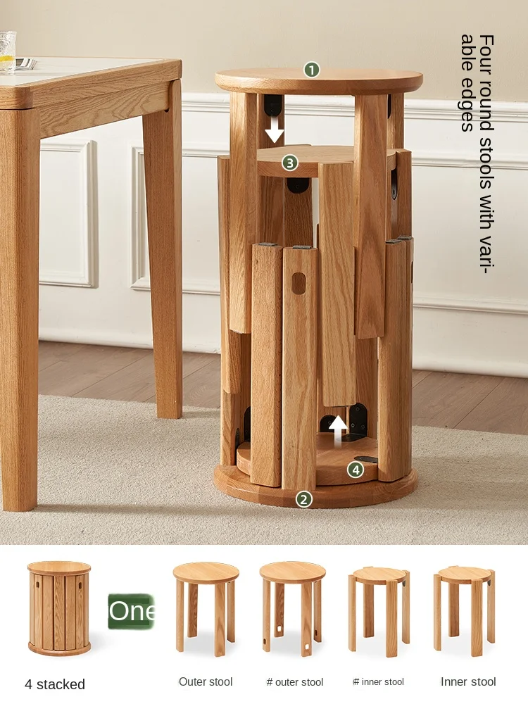 Zc Solid Wood Stool Stackable Dining Chair Household Jenga round Stool