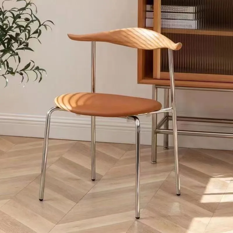 Light Luxury Cow Horn Dining Chair Modern Minimalist Creative Home Solid Wood Soft Pack Chair, Loft Minimalist Coffee Shop Chair image 3