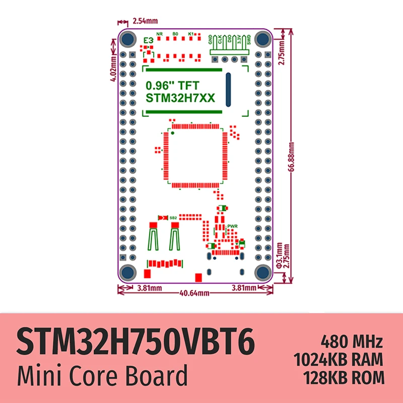 STM32H750VBT6 Core Board STM32H7 Development Board, Onboard 0.96 inch TFT Screen TF Card Slot Type-C Interface Cortex-M7 MCU